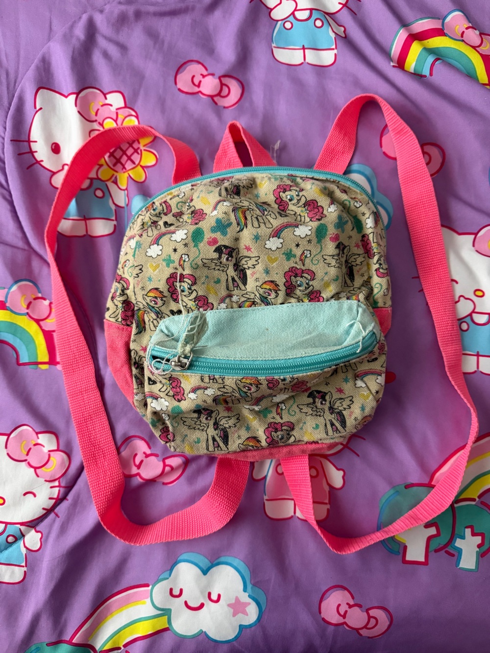 My Little Pony Beige Mini Backpack with Pink Straps and Turquoise Pocket
